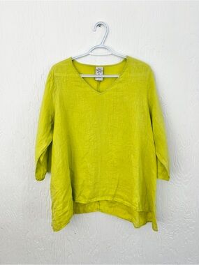 MATCH POINT 100% Linen Top Green‎ Sz Med Oversized Lagenlook Lightweight Travel